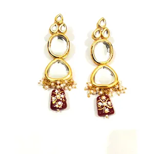 Ensemble de bijoux de mariée de luxe plaqué or 18 carats, serti de pierres Kundan marron et de perles blanches, plaqué or 24 carats pour mariage - Product Image 5