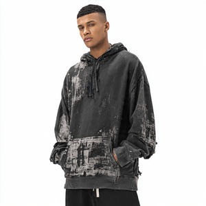 Sudadera con Capucha Holgada y Desgastada para Hombre, Estilo Urbano de Invierno, Felpa Ecológica Bordada - Product Image 3