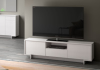 Meuble TV Terraneo Bianco 2 portes avec tiroir central, design minimaliste moderne, à poser au sol, modèle EL191B, fabriqué en Italie