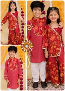 Costume assorti filles garçons enfants ethnique Shalwar Kameez indien Punjabi pakistanais broderie mariage et fête de fête porter des enfants - Product Image 5
