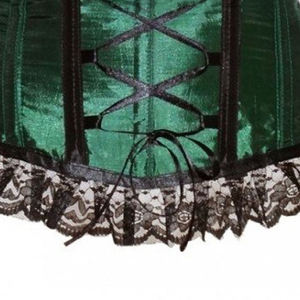 Corset de mode en satin vert émeraude avec volant en dentelle noire - Product Image 3