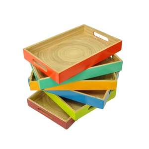 Vente chaude Spun Bambou Rectangle Plateau De Service Avec Poignée Laque Peinture Pour Vaisselle Restaurant En Gros Du Vietnam - Product Image 1