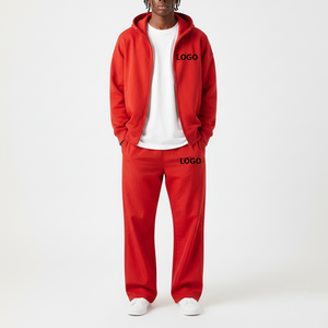 Conjunto Deportivo Personalizado de Estilo Urbano, Holgado, 100% Algodón, Color Sólido, Sudadera con Cremallera y Pantalones Deportivos, Ropa de Invierno Gruesa - Product Image 4