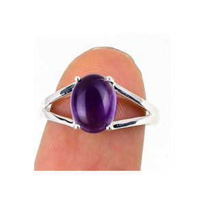 Anillos de joyería fina de Plata de Ley 925 de estilo clásico al por mayor, piedra preciosa de cabujón de amatista para su regalo de boda del Día de San Valentín - Product Image 1