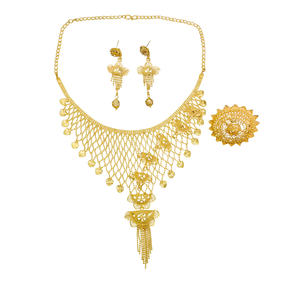Bague collier boucles d'oreilles à bas prix sertie de bijoux de style luxe plaqués or 22 carats à vendre par les exportateurs - Product Image 1
