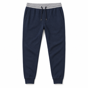 Navy Jogger <b>Trousers</b> Contrast Grey Waistband Drawstring Tapered Legs Ribbed Ankle Cuffs Casual <b>Lounge</b> Pants Custom <b>Mens</b> Apparel - Product Image 1