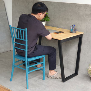 Juego de escritorio y silla con patas de madera de caucho y hierro, 100x60 cm, requiere montaje, CB68193 - Product Image 5