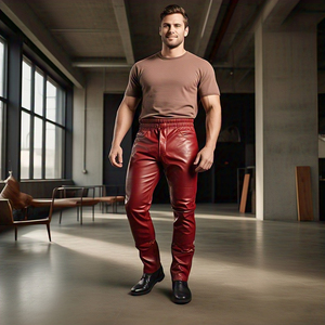 Pantalones de cuero PU de estilo callejero para hombre, pantalones de cuero a la moda con cintura elástica y botones altos, ropa de calle personalizada, pantalones de PU para hombre - Product Image 4