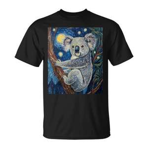 Simpatica maglietta grafica con orso koala sulla Notte stellata di Van Gogh per uomo e donna - Product Image 1