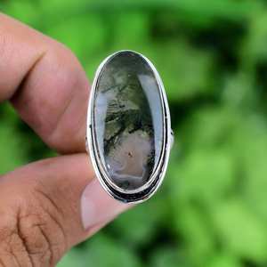 Moss Agate Ring 925 Sterling Silver Natural Gemstone <b>Jewelry</b> <b>Handmade</b> Bohemian Style Ring Elegant Gift for Women Unique Design - Product Image 2
