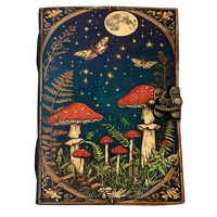 Libro de hechizos de cuero hecho a mano Grimoire Al Amir Lunar Moon Mushroom, con papel vintage de borde deshilachado, regalo de brujería, cuaderno de bocetos, artesanías religiosas