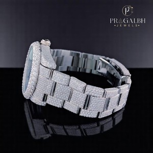 นาฬิกาผู้ชาย VVS เพชรหน้าปัดสีเขียว41มม. ชุบทองสีขาวสแตนเลสสุดหรูของขวัญวันเกิดสำหรับเขา - Product Image 5