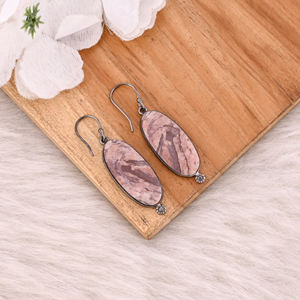 Malinga Jaspe Long Ovale Pierre Précieuse Fait à la Main Designer Laiton Noir Ruthénium Dangler Boucle D'oreille En Gros Bijoux En Laiton Bijoux - Product Image 6