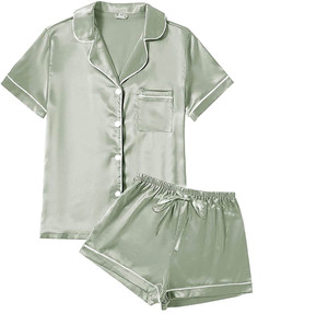 Conjunto de pijama corto de satén para mujer, suave, sedoso, ligero, transpirable, cómodo, elegante, estilo relajante para el hogar - Product Image 6