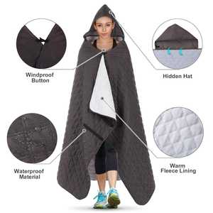 Coperta di Sopravvivenza Impermeabile per Campeggio all'Aperto 82\"x55\" con Cappuccio in Pile Antivento - Product Image 5