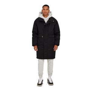 Veste Parka pour hommes Manteau à capuche noir Longline avec isolation rembourrée Fermeture éclair sur le devant et look Streetwear - Product Image 1