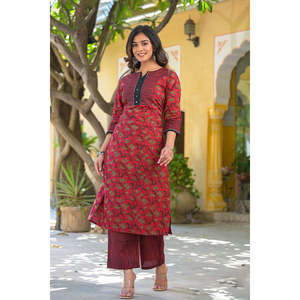 ชุด kurta Palazzo ผ้าฝ้ายพิมพ์ลายดอกไม้สำหรับผู้หญิงใส่สบาย - Product Image 2