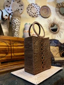 Handmade Sasak Artisans Wicker Crafts Lombok Heritage Woven Tower Bag Vertical Ketak <b>Net</b> Tote Traditional Batik Lining Circle - Product Image 2