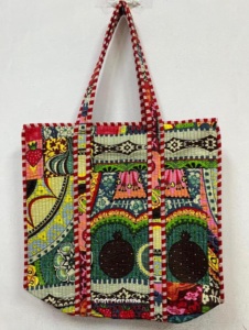 Bolso de mano acolchado de algodón con estampado de bloques para mujer, bolso de hombro de uso diario lavable hecho a mano Vintage bohemio para promoción de comestibles - Product Image 2