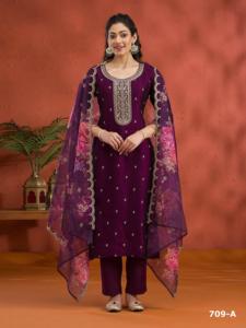 Colección Premium Heavy Blooming Vichitra Silk con bordado Salwar Suit Fabricante de India a la tarifa más baja Proveedor - Product Image 4