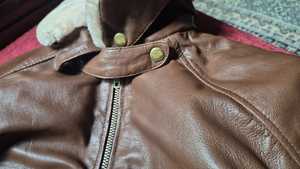 CHAMP KING <b>MEN'S</b> BROWN <b>LEATHER</b> <b>JACKET</b> WITH <b>FAUX</b> FUR COLLAR ZIPPER CLOSURE - Product Image 4