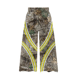 400gsm Heavyweight Plus Size All Over Tree Printed Four Stripes Design Flared Jogger Pantalones de chándal y Full Zip Up Hoodie Sets - Product Image 4