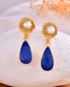 Pendientes de pera de piedra lapislázuli chapados en oro 925, venta al por mayor, pendientes de tuerca de oro, joyería para mujer, regalo bonito, fiesta, piedra occidental - Product Image 3