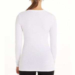 Nouveauté couleur blanche unie à manches longues col rond 100% coton respirant grande taille Slim Fit femmes T-Shirts été Style classique - Product Image 3