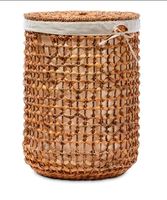 Panier à linge circulaire moderne HAPRO en jacinthe d'eau tressée, pliable et écologique, avec couvercle et doublure pour le rangement domestique