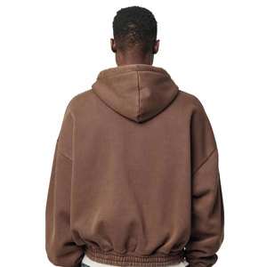 Sudadera con capucha personalizada para hombre 480 Gsm en blanco de peso pesado de gran tamaño French Terry Drop Shoulder Cropped Boxy Oversized Full Zip up Hoodie - Product Image 5