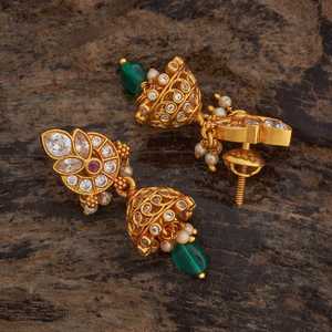 Vintage Silver Temple <b>Earrings</b> Gold Plated White Gold Drop and <b>Stud</b> Floral Pattern for Wedding - Product Image 3