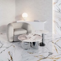 Table basse contemporaine pour salon, collection Paris, plateau en marbre italien blanc et argenté, style nid d'abeille