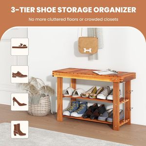 Natural Acacia <b>Wooden</b> <b>Shoe</b> <b>Storage</b> Rack Bench <b>Shoe</b> Organizer Entryway Seat <b>Storage</b> Shelf Hallway Furniture - Product Image 3