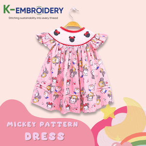 Bellissimo <span class=keywords><strong>vestito</strong></span> rosa <span class=keywords><strong>topolino</strong></span> abbigliamento smocked <span class=keywords><strong>di</strong></span> alta qualità, abiti per ragazze, abbigliamento per bambini - Product Image 3