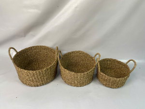 Set of 3 Round Woven Seagrass Decorative <b>Storage</b> <b>Baskets</b> - Product Image 2