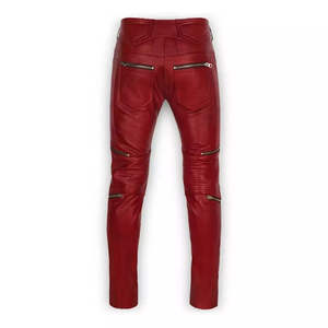 กางเกงหนังทรงตรงเอวกลางสีแดงสำหรับผู้ชาย - โลโก้สั่งทำได้ ผ้าแคนวาสน้ำหนักเบา คุณภาพสูง สไตล์สตรีท ผลิตจากโรงงาน ขายส่ง - Product Image 2