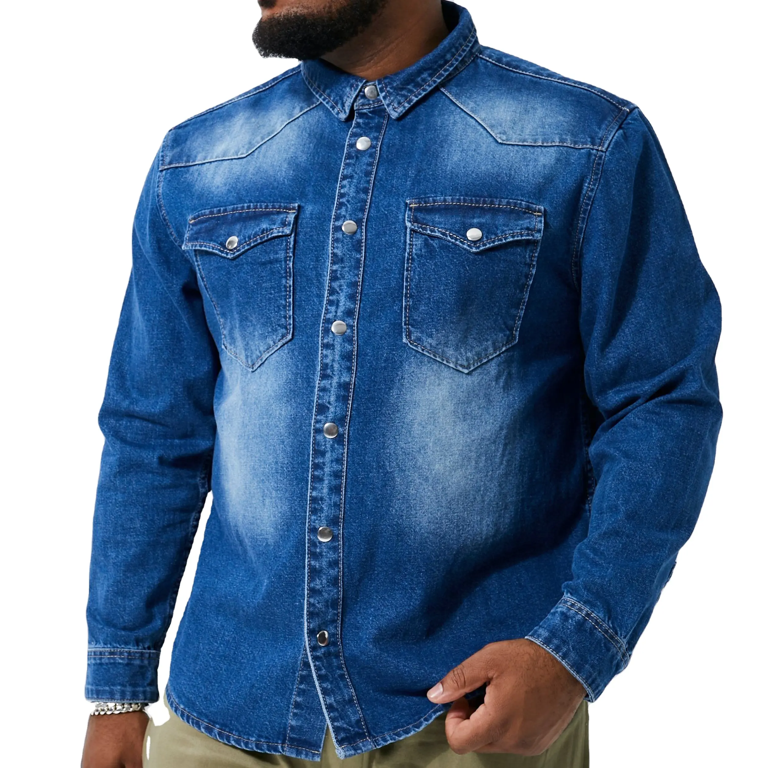 2023 Spring Fashion Men's Long Sleeve Jeans Shirts Casual Denim Shirt Large Size Men Dress Denim Shirts Regular
