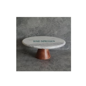 Soporte de exhibición de pastel de mármol blanco con base de madera, soporte de pastel hecho a mano, suministros para fiestas, el estilo más lujoso para exportador indio - Product Image 1
