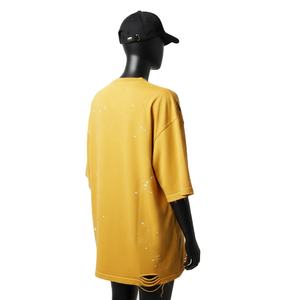 Camiseta Oversize para Mujer, Algodón Jersey Grueso de 220 GSM, Tejido Transpirable, Tono Mostaza Vintage, Borde Crudo Desgastado - Product Image 5