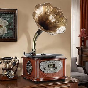 Gramophone vintage avec corne en cuivre Bluetooth phonographe tourne-disque bibliothèque magnifique phonographe vintage - Product Image 4