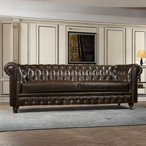 Sofá Chesterfield de Lujo de 3 Plazas Hecho a Mano con Capitoné en Cuero Tradicional para Sala de Estar Ecológico para Villa y Apartamento - Product Image 4