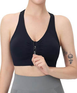 Women's Breathable Eco-Friendly Zip Front <b>Sports</b> <b>Bras</b> Wireless Padded <b>Racerback</b> Medium Support Post-Surgery Yoga Exercise - Product Image 1
