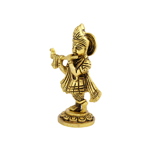 Estatua de Lord Krishna Brass, figura de Murli Manohar Krishna Idol | Dios del amor tocando la flauta, 10 cm, dorado - Product Image 3