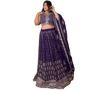 Ocasión especial Trabajo pesado Ropa DE BODA Mujeres Georgette Tela Lehngha Choli Salwar Modelo de lujo Estilo de red larga Sexy Precio bajo - Product Image 1