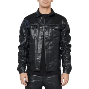 Streetwear de course de moto pour hommes veste en cuir coupe ajustée avec poche zippée logo personnalisé col montant respirant vente en gros d'usine à la mode - Product Image 1
