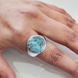 Vente en gros de bague pour homme en cuivre bleu naturel turquoise pierre précieuse décembre bague de naissance gitane bijoux de fête bague en argent sterling 925 - Product Image 5