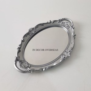 Plateau à miroir de forme ovale pour servir des aliments avec des bords de designer uniques moulés en aluminium poli brillant argenté au prix le plus bas - Product Image 1