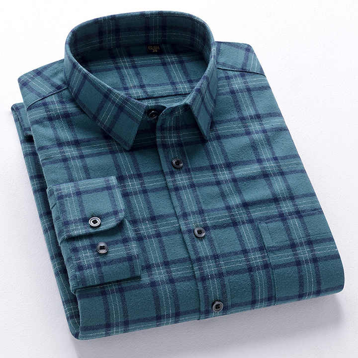 Men's Shirts 100% Cotton Vintage Classic Shirt Loose Fit Flannel Casual Checked Pattern Fashion Plaid Flannel YARN DYED