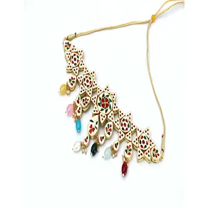 Ensemble de bijoux fins plaqué or 18 carats, collier choker en cristal et Kundan Polki avec zircon, perle et diamant, pour cadeau - Product Image 3