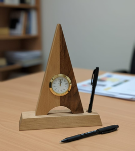 Porte-stylos en bois, organiseur de bureau avec horloge, support pour téléphone, forme triangulaire avec support pour stylos au prix le plus bas - Product Image 1